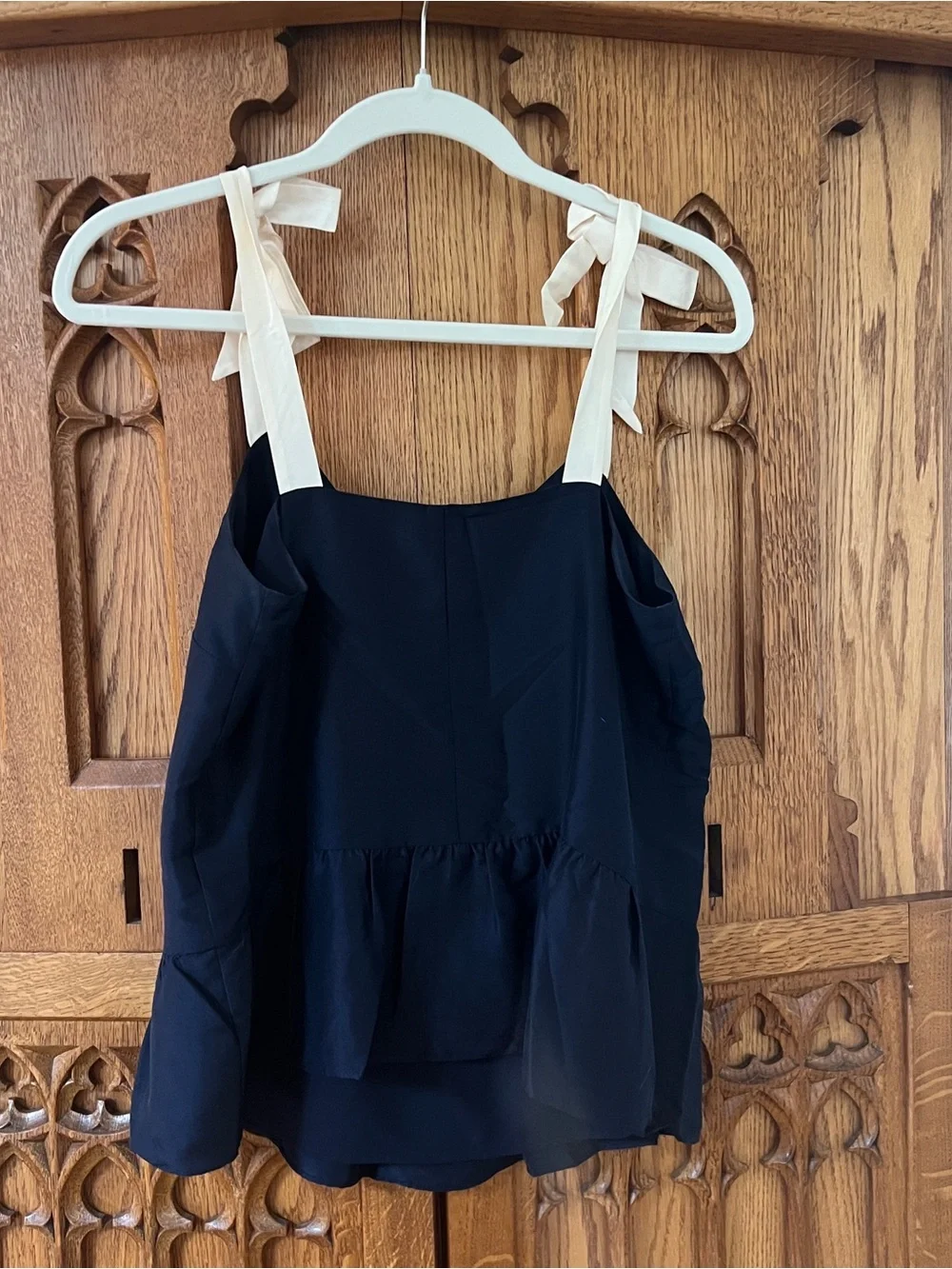 J. Crew Navy Peplum Camisole with Cream Tie Straps